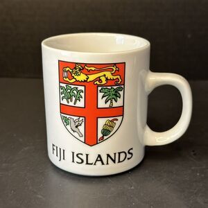 Fiji Islands Souvenir White Mug/Cup w/ Flag, Crest, Shield, Coat of Arms